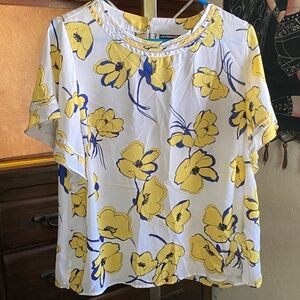 Liz Claiborne Yellow and Blue Floral Blouse